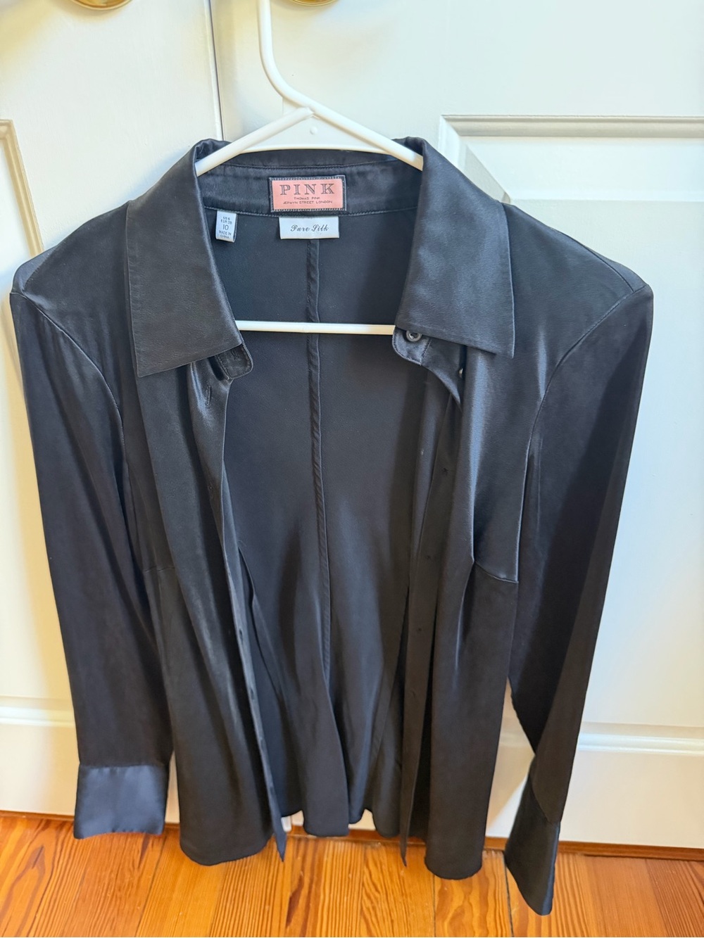 Thomas Pink Black Button-Down Silk Shirt